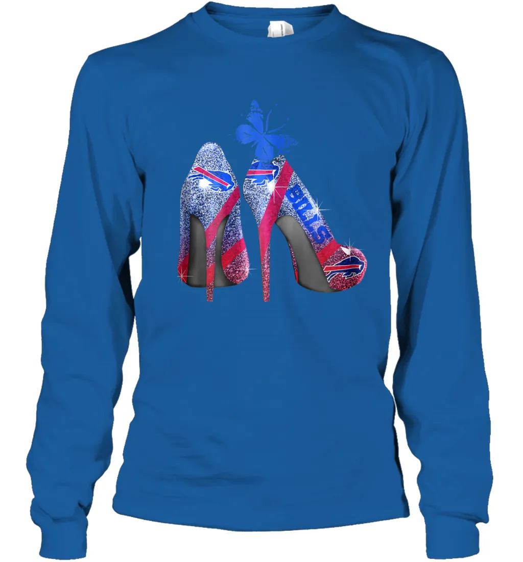 NFL Buffalo Bill Rhinestone High Heels Butterfly Rhinestone Tide Youth Long Sleeve T-Shirt