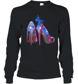 NFL Buffalo Bill Rhinestone High Heels Butterfly Rhinestone Tide Youth Long Sleeve T-Shirt