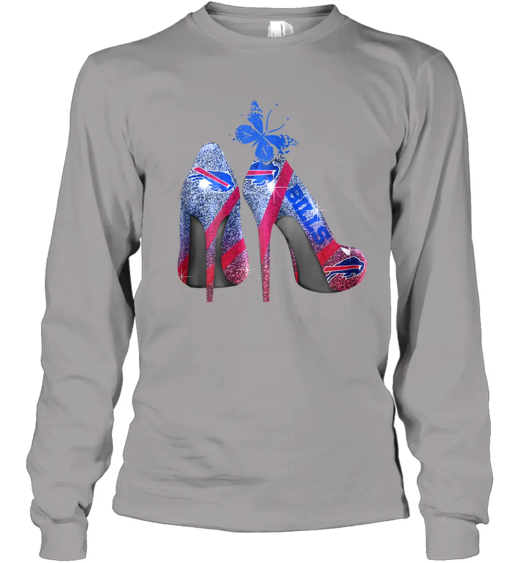 NFL Buffalo Bill Rhinestone High Heels Butterfly Rhinestone Tide Youth Long Sleeve T-Shirt