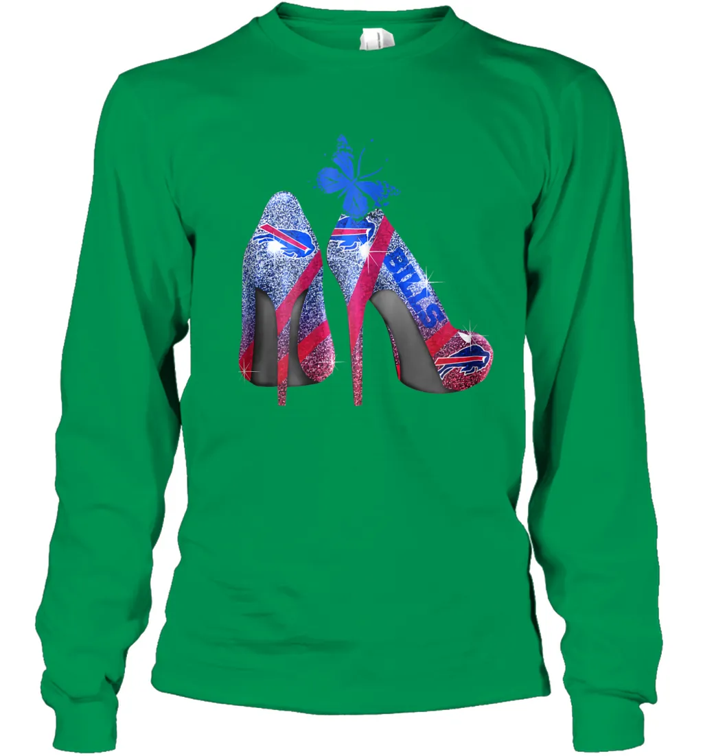 NFL Buffalo Bill Rhinestone High Heels Butterfly Rhinestone Tide Youth Long Sleeve T-Shirt