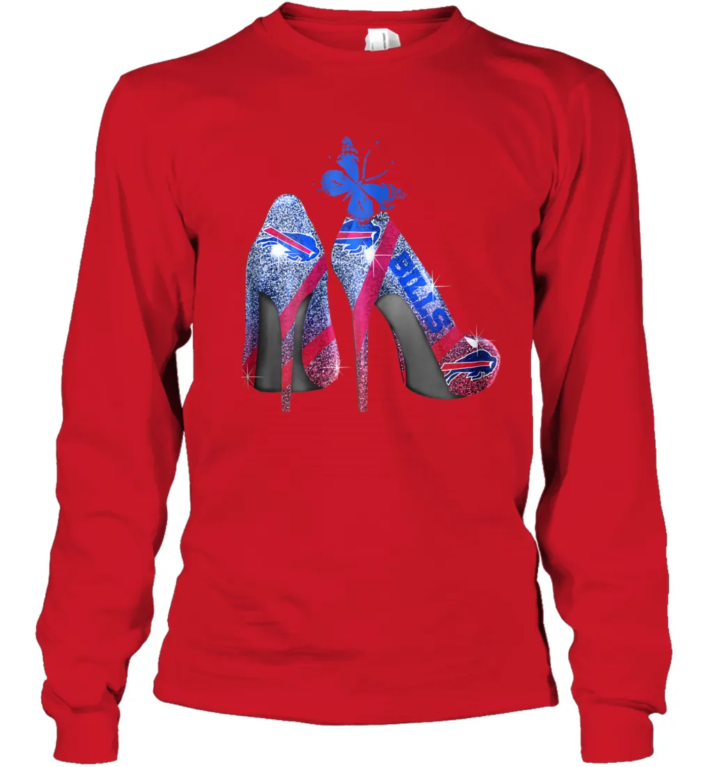 NFL Buffalo Bill Rhinestone High Heels Butterfly Rhinestone Tide Youth Long Sleeve T-Shirt