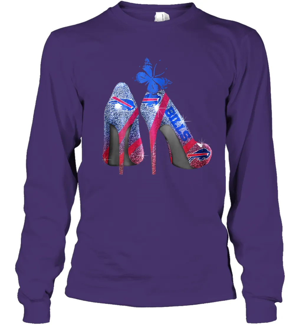 NFL Buffalo Bill Rhinestone High Heels Butterfly Rhinestone Tide Youth Long Sleeve T-Shirt