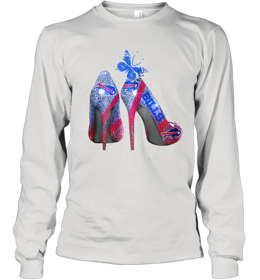 NFL Buffalo Bill Rhinestone High Heels Butterfly Rhinestone Tide Youth Long Sleeve T-Shirt