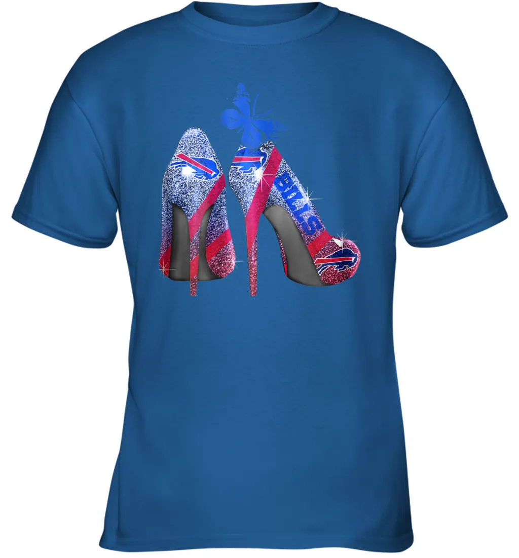 NFL Buffalo Bill Rhinestone High Heels Butterfly Rhinestone Tide Youth T-Shirt