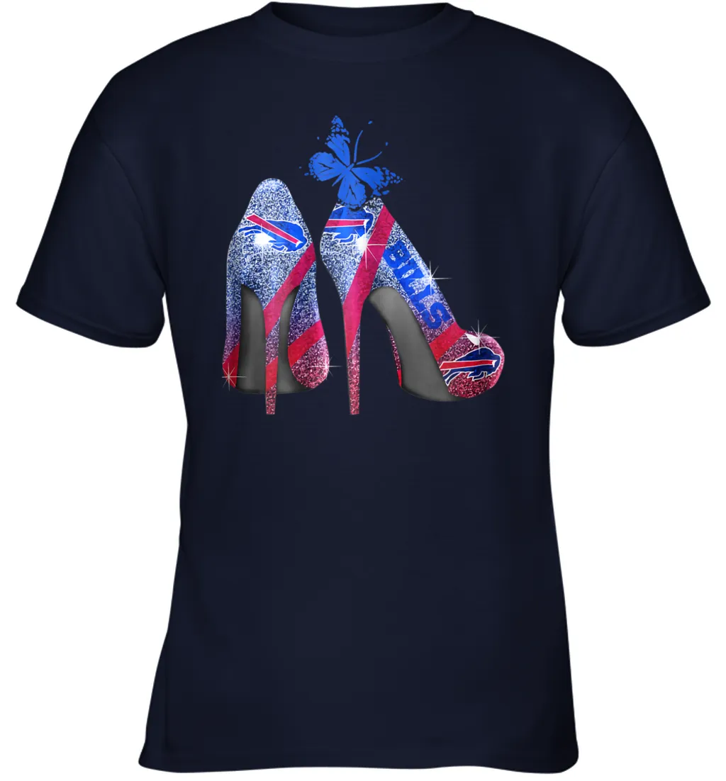 NFL Buffalo Bill Rhinestone High Heels Butterfly Rhinestone Tide Youth T-Shirt