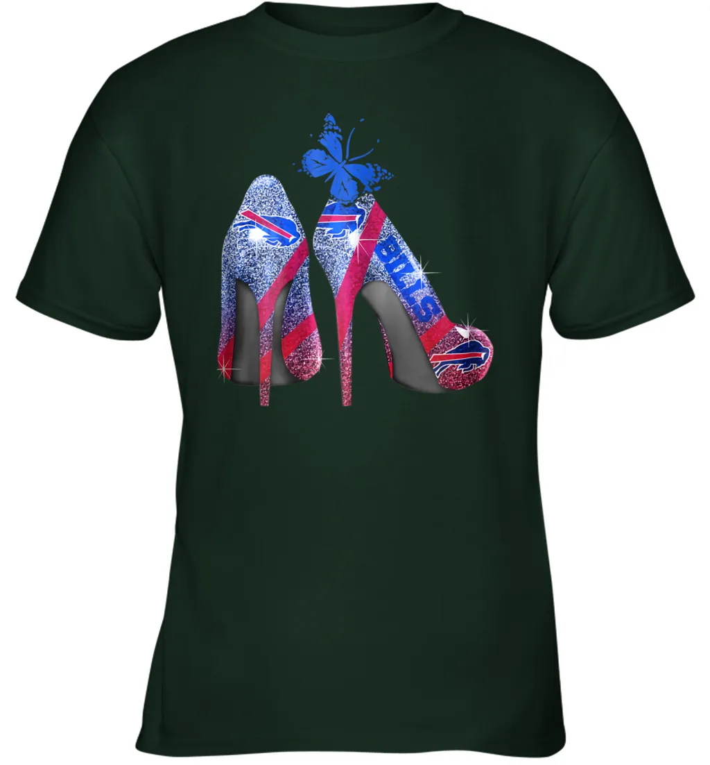 NFL Buffalo Bill Rhinestone High Heels Butterfly Rhinestone Tide Youth T-Shirt