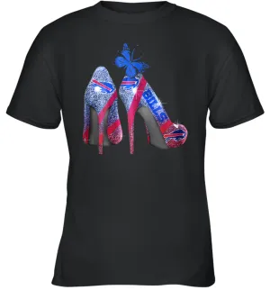 NFL Buffalo Bill Rhinestone High Heels Butterfly Rhinestone Tide Youth T-Shirt