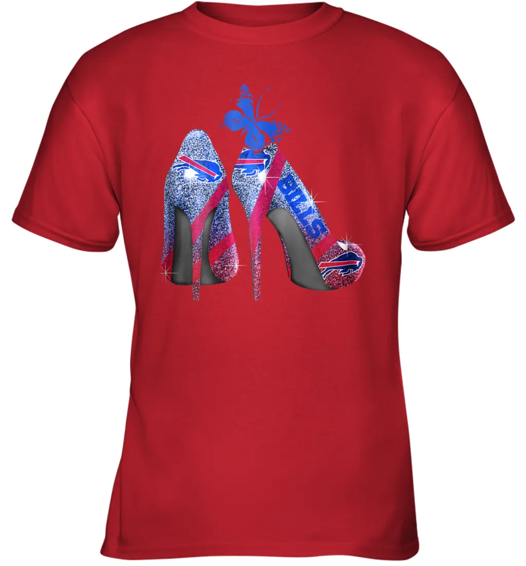 NFL Buffalo Bill Rhinestone High Heels Butterfly Rhinestone Tide Youth T-Shirt