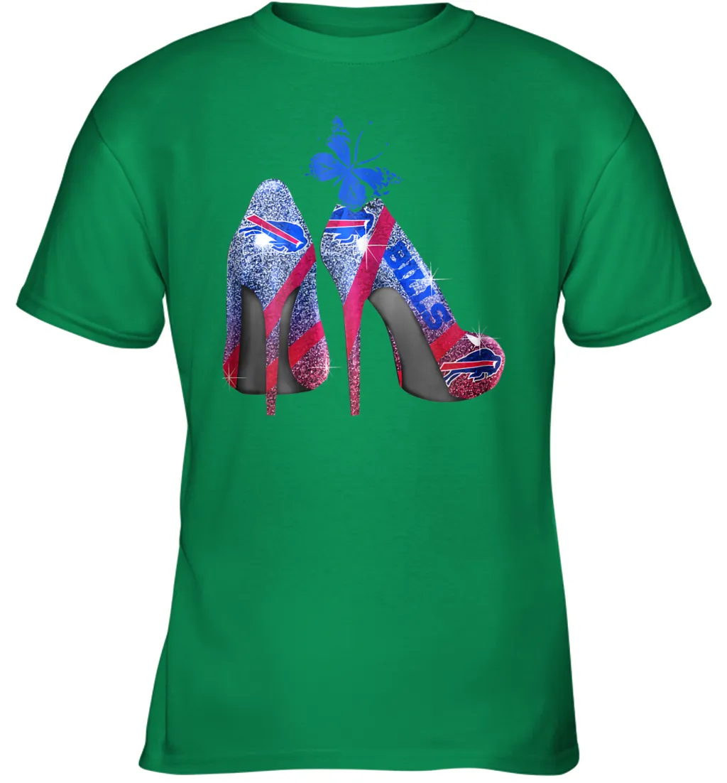 NFL Buffalo Bill Rhinestone High Heels Butterfly Rhinestone Tide Youth T-Shirt