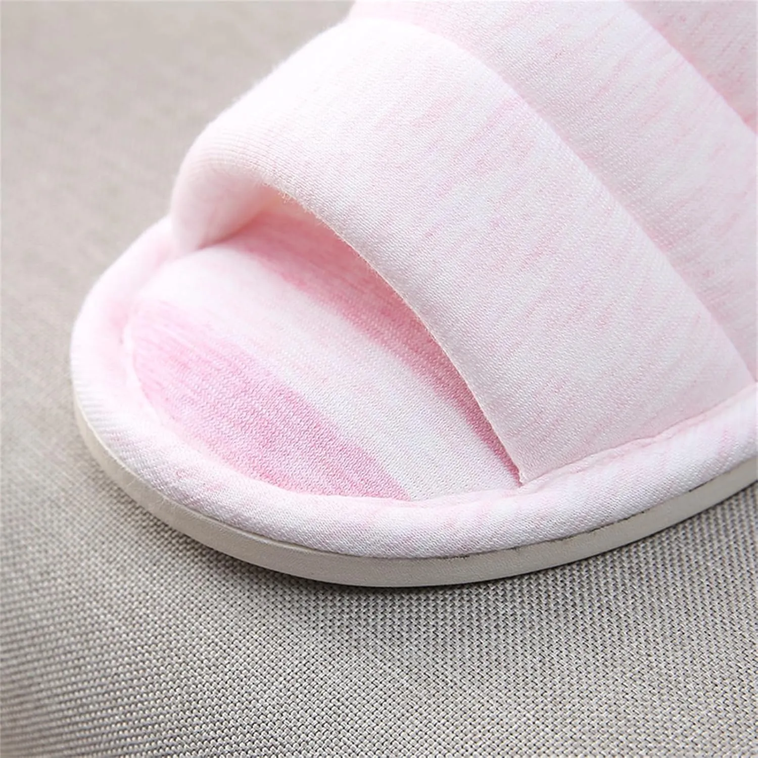 Open Toe House Slippers for Women Soft Cotton Indoor Shoes Memory Foam Slip On Bedroom Washable Stripe Travel Hotel Spa Bedroom Cute Sole Beautiful Comfort Four Season Slipper
