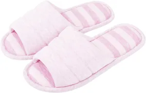 Open Toe House Slippers for Women Soft Cotton Indoor Shoes Memory Foam Slip On Bedroom Washable Stripe Travel Hotel Spa Bedroom Cute Sole Beautiful Comfort Four Season Slipper
