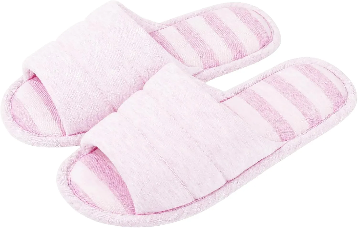 Open Toe House Slippers for Women Soft Cotton Indoor Shoes Memory Foam Slip On Bedroom Washable Stripe Travel Hotel Spa Bedroom Cute Sole Beautiful Comfort Four Season Slipper