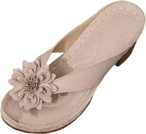Open Toe Sandals for Women Fashionable Herringbone Slippers Wedge Heel Toe Fish Mouth Slippers Flower Open