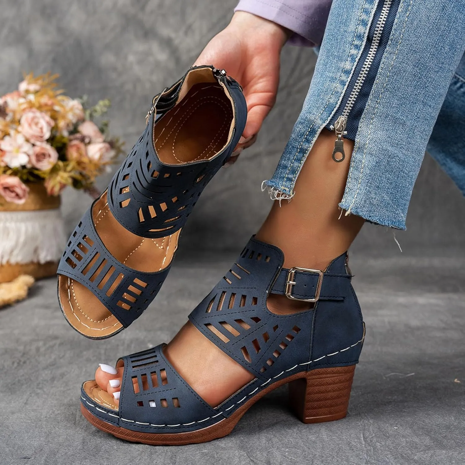 Open Toe Sandals for Women Summer Elegant Thick Heel Wedge Sandals Women's Flip Flops Chunky High Heels OpenToe Wedding