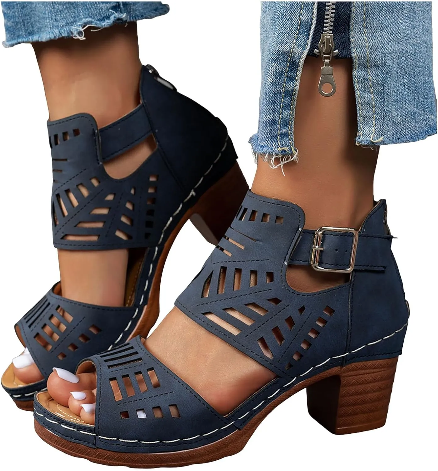 Open Toe Sandals for Women Summer Elegant Thick Heel Wedge Sandals Women's Flip Flops Chunky High Heels OpenToe Wedding