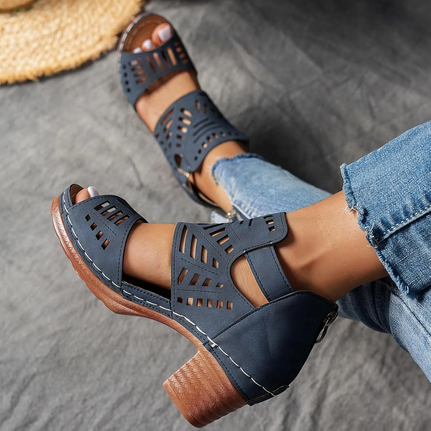 Open Toe Sandals for Women Summer Elegant Thick Heel Wedge Sandals Women's Flip Flops Chunky High Heels OpenToe Wedding