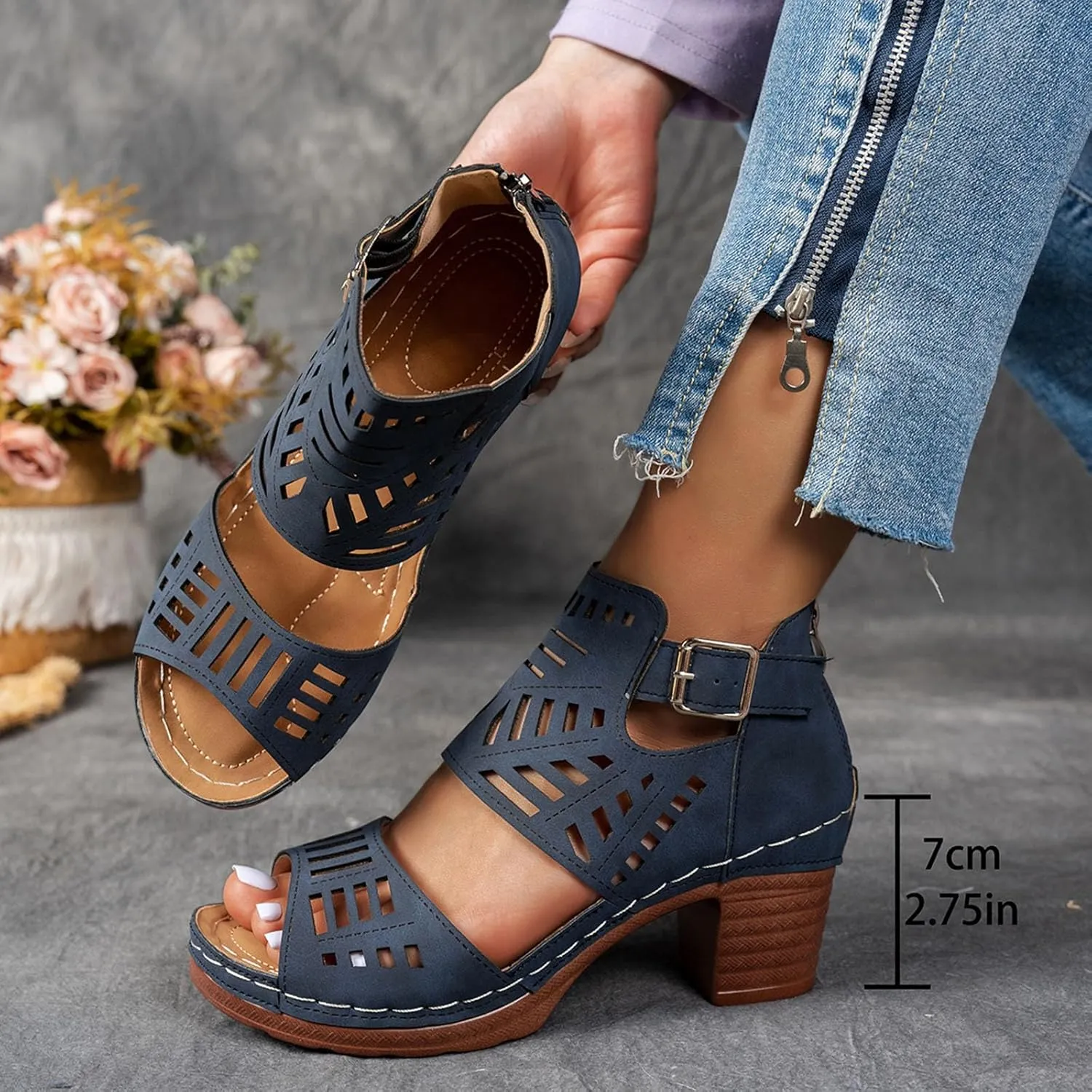 Open Toe Sandals for Women Summer Elegant Thick Heel Wedge Sandals Women's Flip Flops Chunky High Heels OpenToe Wedding