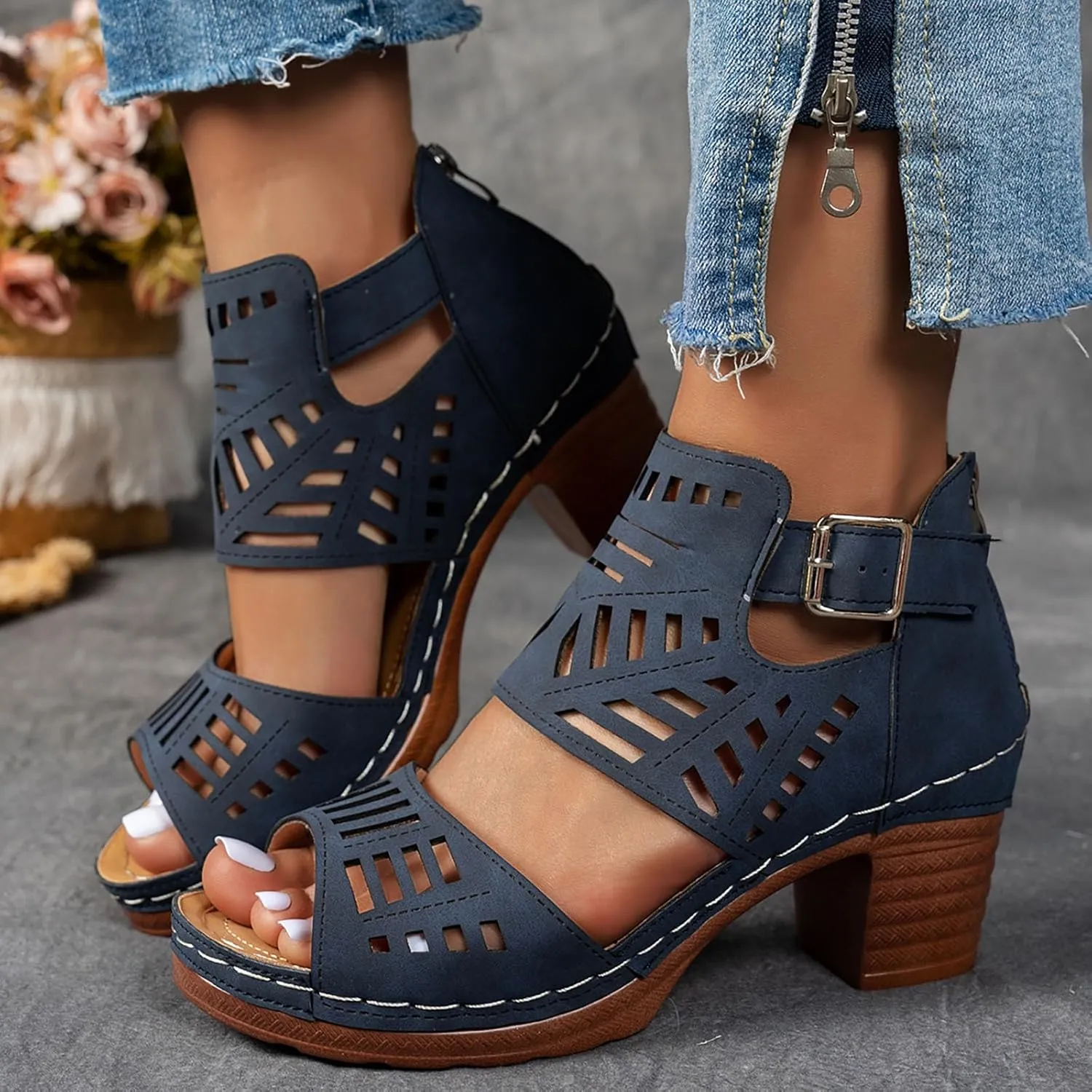 Open Toe Sandals for Women Summer Elegant Thick Heel Wedge Sandals Women's Flip Flops Chunky High Heels OpenToe Wedding