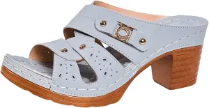 Open Toe Sandals for Women Womens Plus Size Thong Sandals With Metal Belt And High Heel In Solid Color