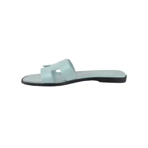 Oran Flat Sandals Patent Leather Light Blue Size 38