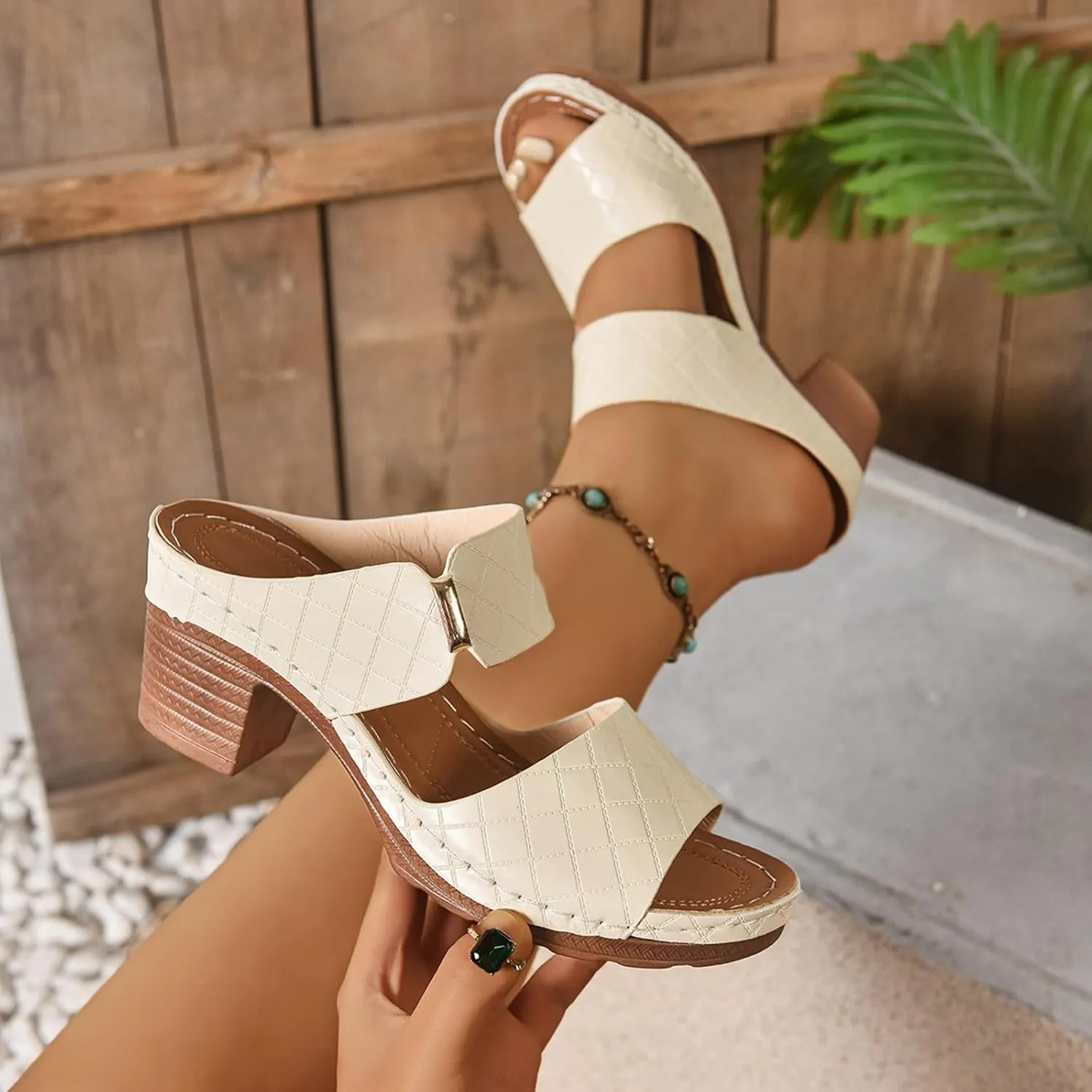 Orthopedic Heels Sandals for Women Dressy Summer Arch Support Low Chunky Block Heeled Peep Toe Slip On Mules Shoes