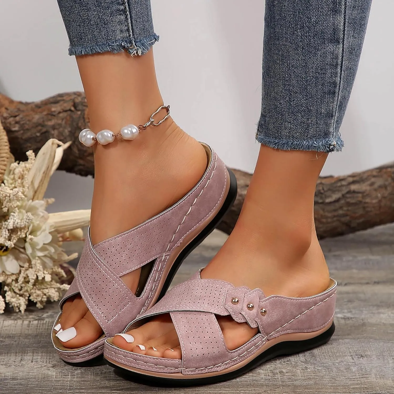 Orthopedic Sandals for Women Comfortable Dressy Wedge Spring Shoes Summer Vacation Arch Support Orthotic Summer Open Toe Platform Sandal Casual Flip Flops Slip on Beach Flats Outdoor Wedges