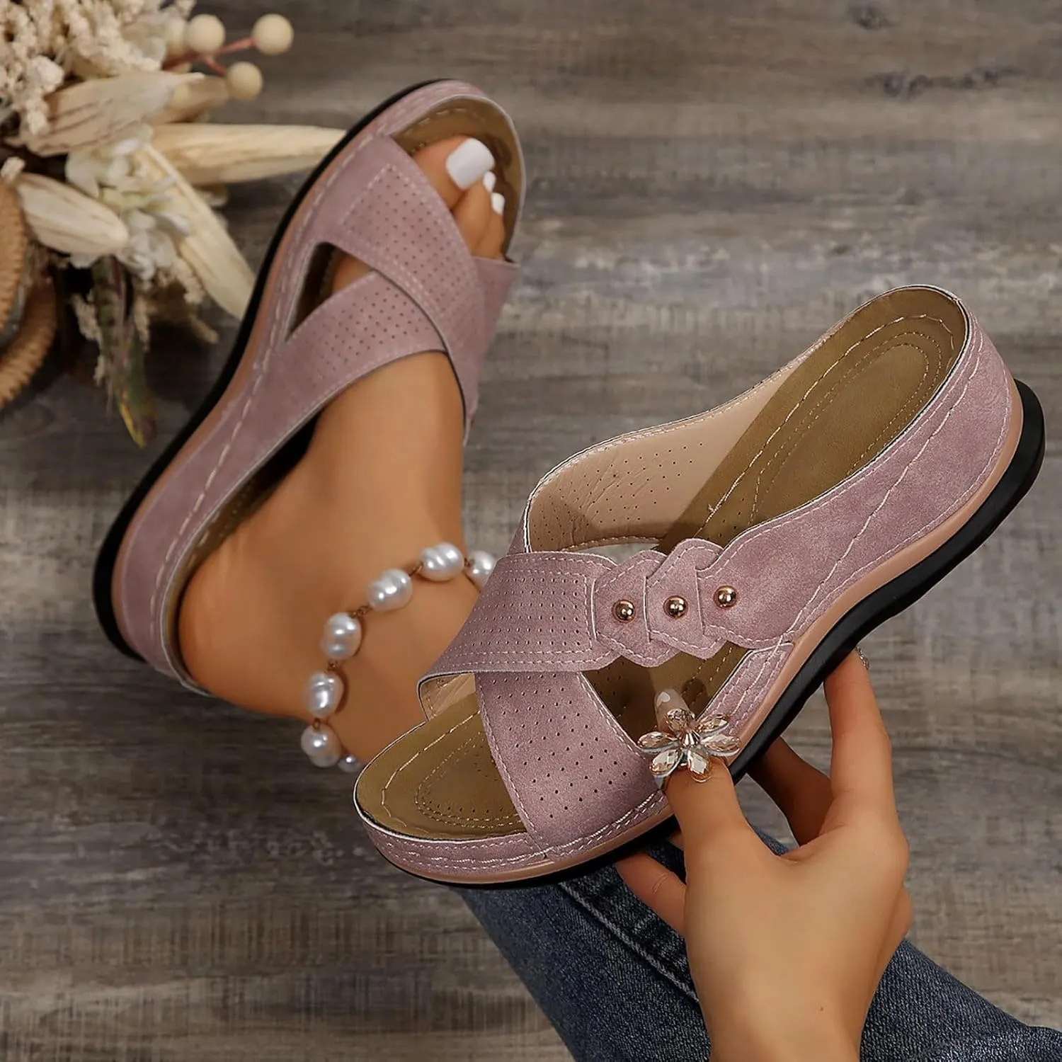Orthopedic Sandals for Women Comfortable Dressy Wedge Spring Shoes Summer Vacation Arch Support Orthotic Summer Open Toe Platform Sandal Casual Flip Flops Slip on Beach Flats Outdoor Wedges