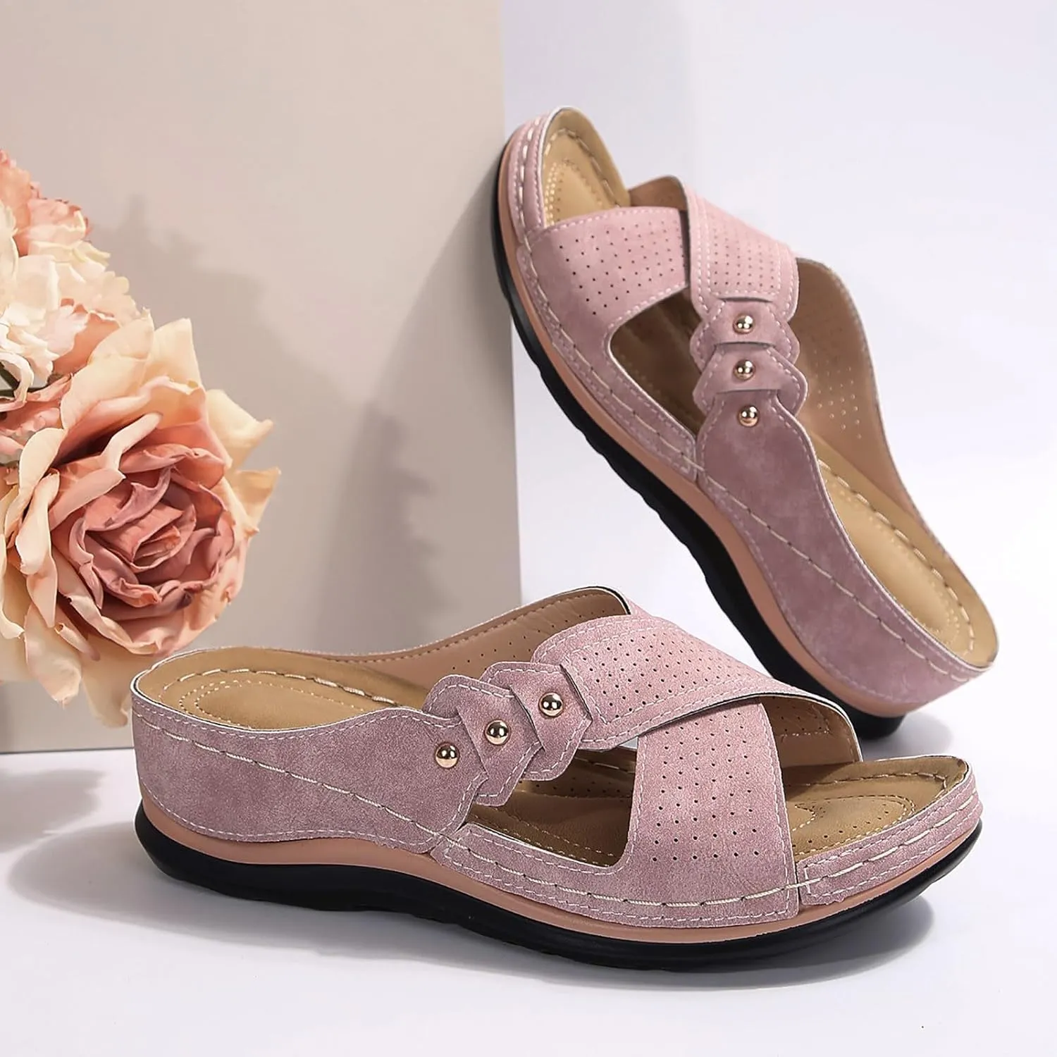 Orthopedic Sandals for Women Comfortable Dressy Wedge Spring Shoes Summer Vacation Arch Support Orthotic Summer Open Toe Platform Sandal Casual Flip Flops Slip on Beach Flats Outdoor Wedges