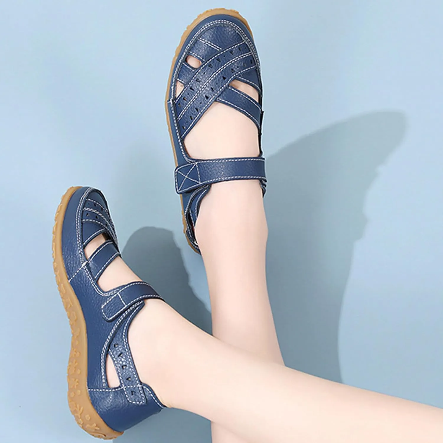 Orthopedic Sandals for Women Comfy Walking Flats Lightweight Adjustable Shoes Closed Toe Casual Sandals Outdoor Office
