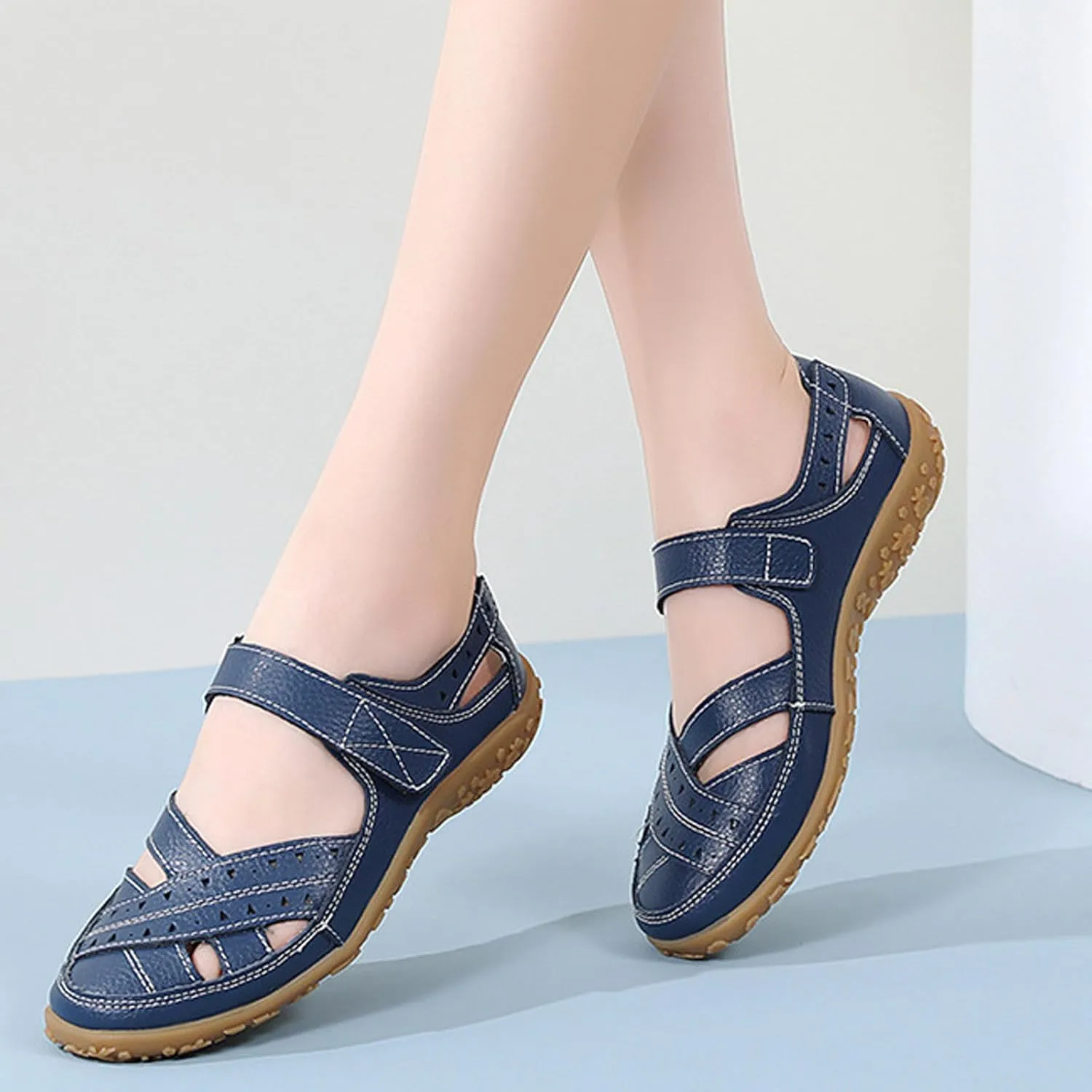 Orthopedic Sandals for Women Comfy Walking Flats Lightweight Adjustable Shoes Closed Toe Casual Sandals Outdoor Office