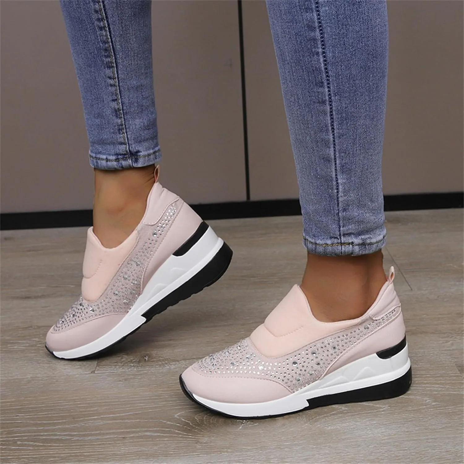 Orthopedic Shoes for Women Leather Rhinestones Patched Shoes Thick Sole Wedges Dress Shoes Arch Support Shoes