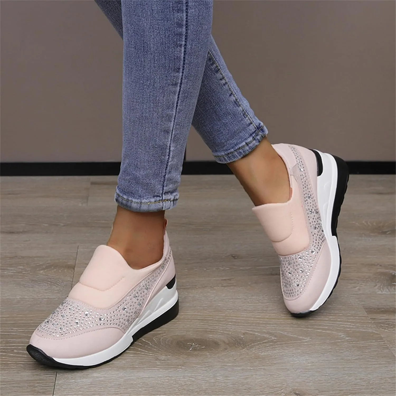 Orthopedic Shoes for Women Leather Rhinestones Patched Shoes Thick Sole Wedges Dress Shoes Arch Support Shoes