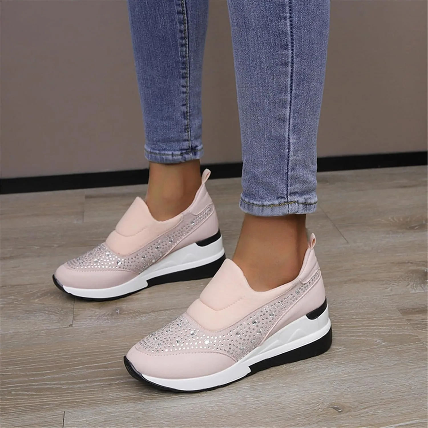 Orthopedic Shoes for Women Leather Rhinestones Patched Shoes Thick Sole Wedges Dress Shoes Arch Support Shoes