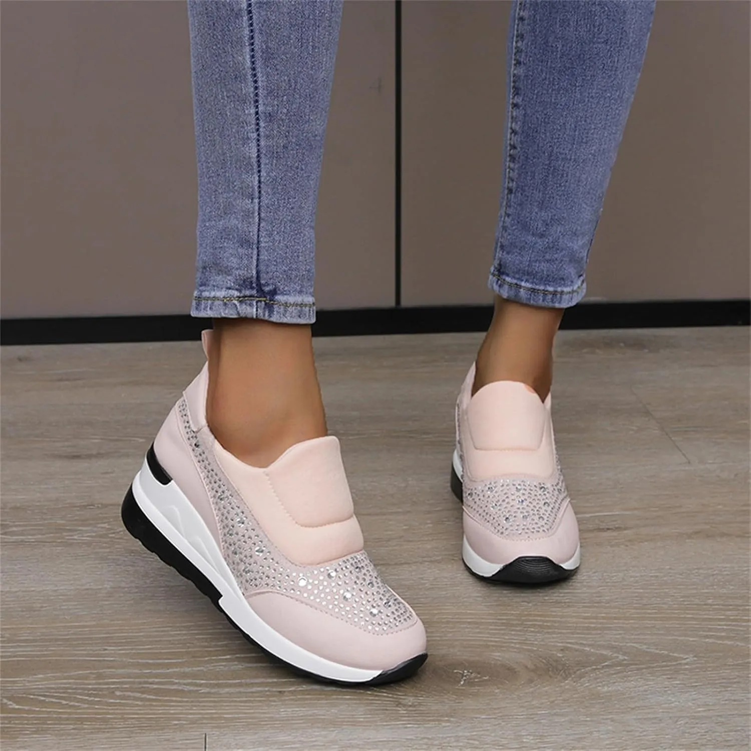 Orthopedic Shoes for Women Leather Rhinestones Patched Shoes Thick Sole Wedges Dress Shoes Arch Support Shoes