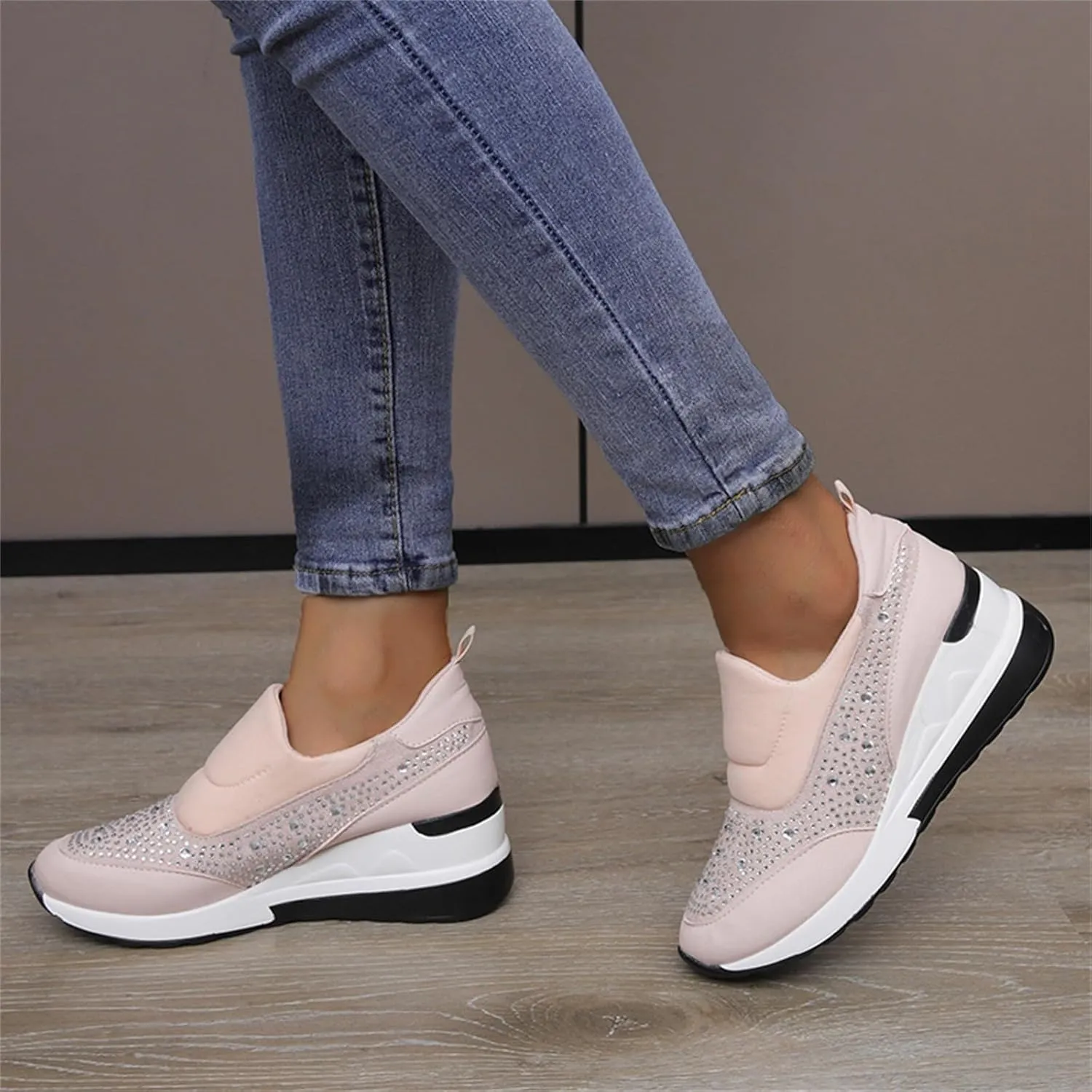 Orthopedic Shoes for Women Leather Rhinestones Patched Shoes Thick Sole Wedges Dress Shoes Arch Support Shoes