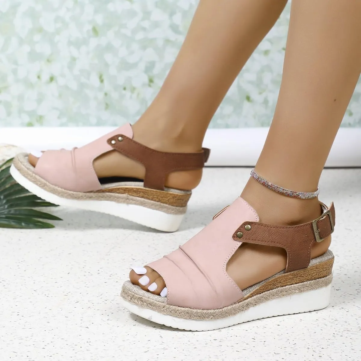 Orthopedic Wedge Sandals for Women Open Toe Ankle Strap Platform Espadrilles Wedges Shoes Dressy Summer Beach Shoes 2025