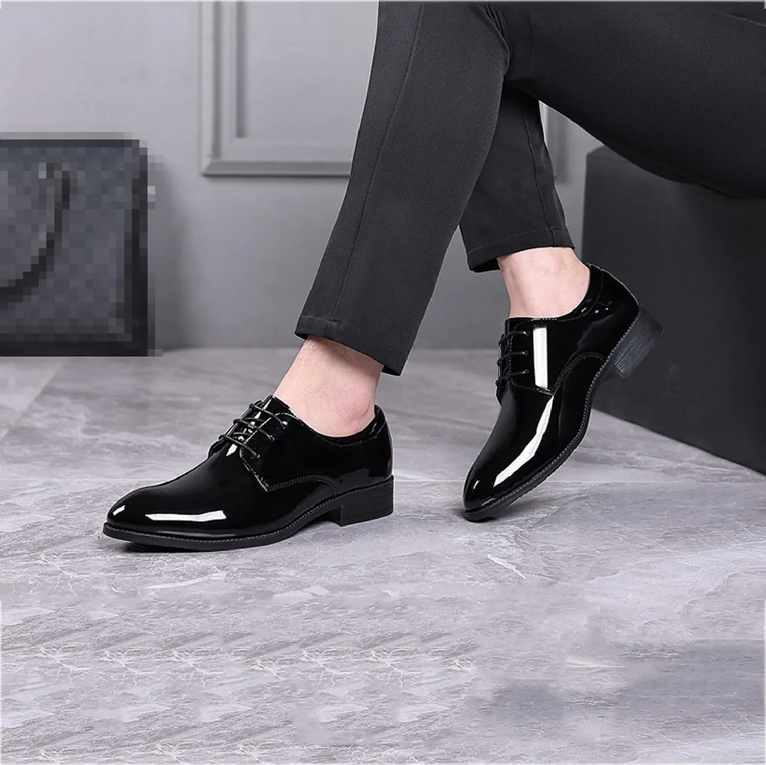 Oxford Shoes for Men Derby Shoes Mens Formal Dress Business Lace Up Shoes Classic Black Patent Leather Shoes