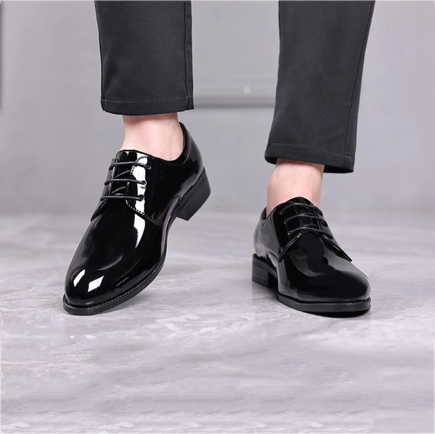 Oxford Shoes for Men Derby Shoes Mens Formal Dress Business Lace Up Shoes Classic Black Patent Leather Shoes