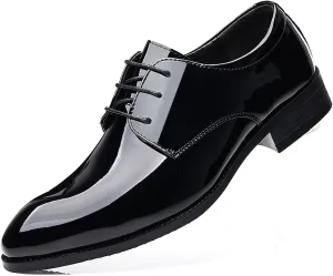 Oxford Shoes for Men Derby Shoes Mens Formal Dress Business Lace Up Shoes Classic Black Patent Leather Shoes