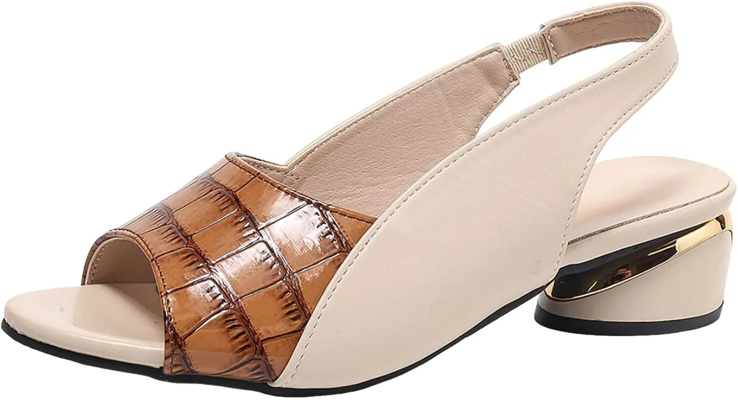 Party Dress Shoes Chunky Heel Fish Mouth Women's Sandals Fashionable Casual Outer Wear Leather Adjustable Strap Slip On