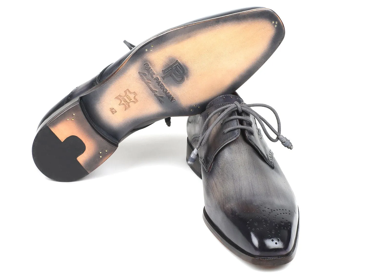 Paul Parkman Men's Gray Medallion Toe Derby Shoes