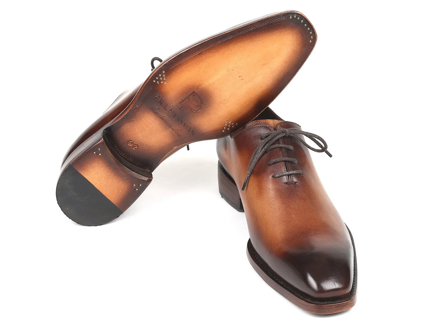 Paul Parkman Men's Wholecut Oxfords, Brown Leather