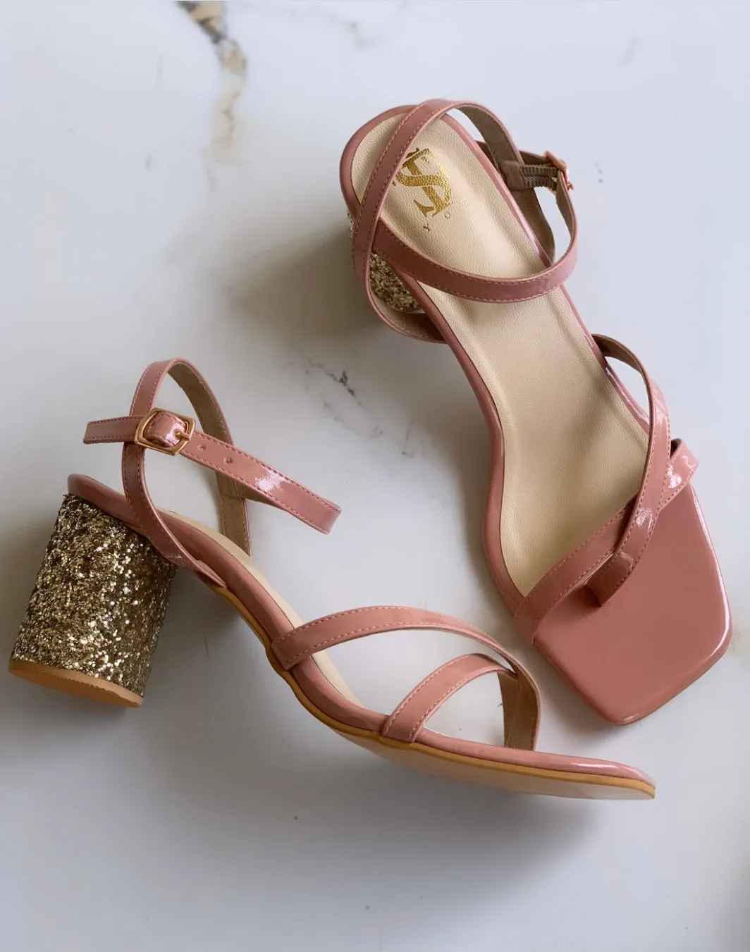 Peach Patent Shimmer block heels