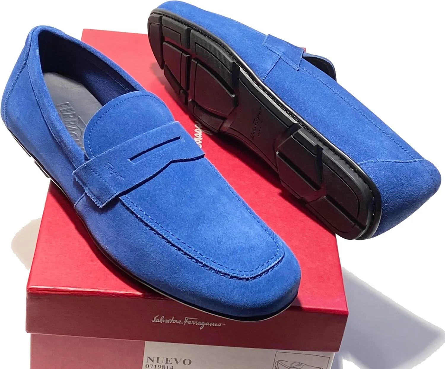 Penny Blue Suede Leather Dress Shoes Loafers Men's Moccasin Driver (Salvatore