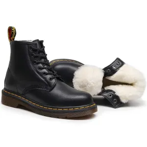 PEOPLETERRITORY Real wool apidon high top 6 hole locomotive boots women, classic soft leather short boots men's and women's leather boots round head trend