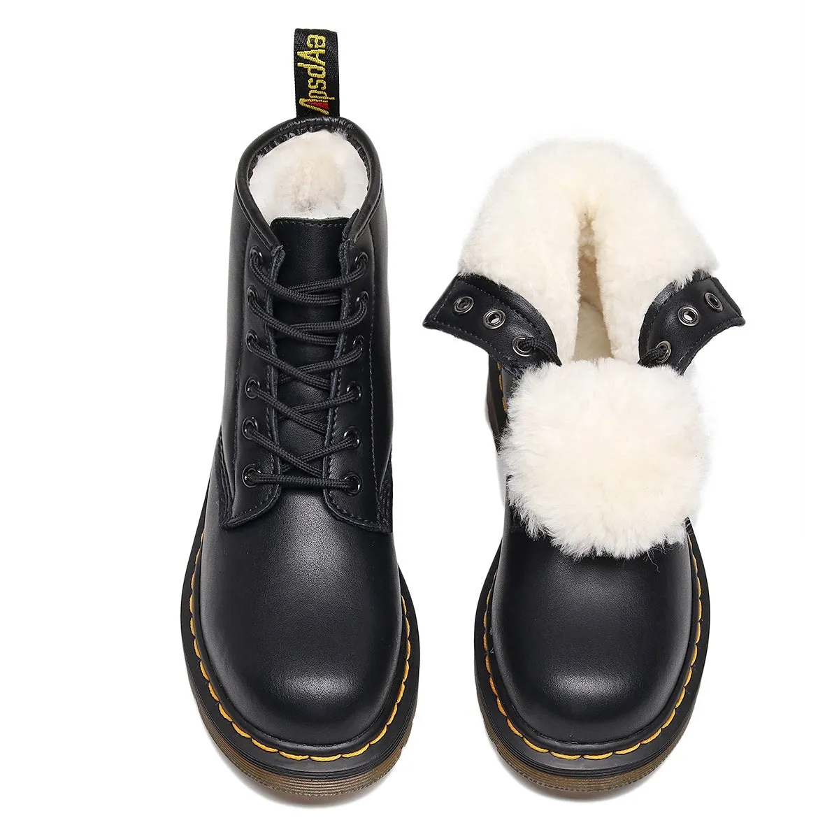 PEOPLETERRITORY Real wool apidon high top 6 hole locomotive boots women, classic soft leather short boots men's and women's leather boots round head trend
