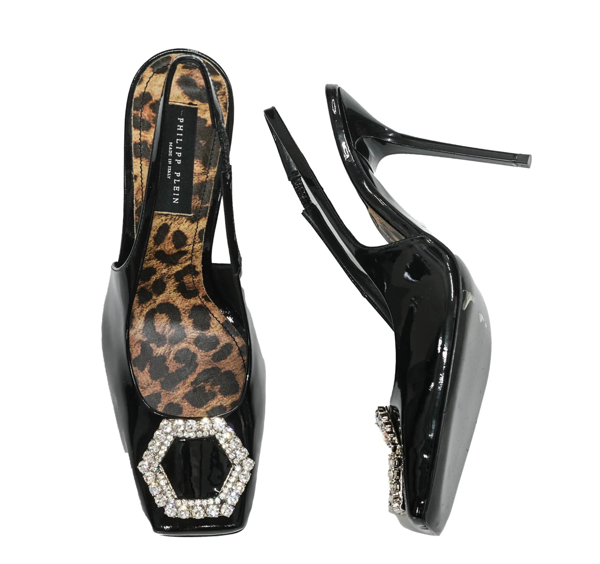 Philipp Plein Women's Patent Black Slingback WSD0468 Hexa  $590 FIXED PRICE