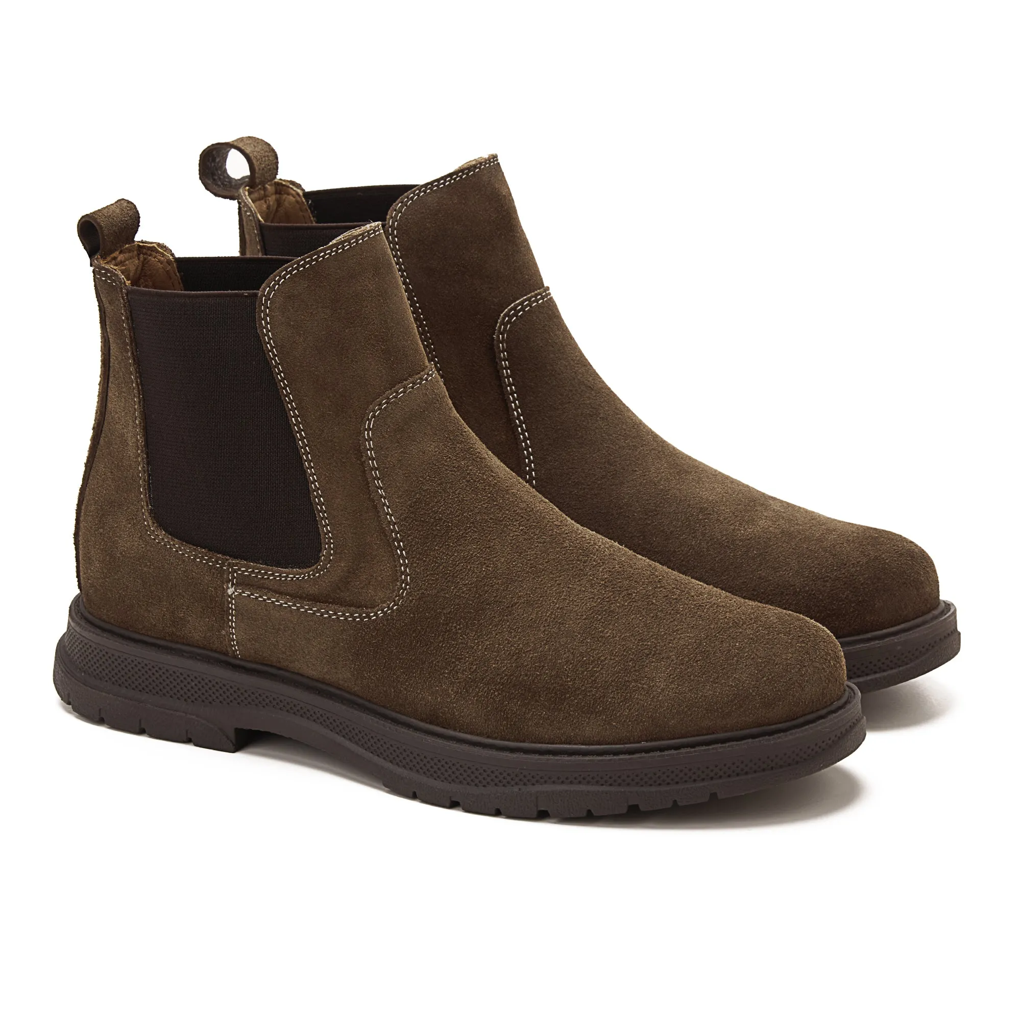 Plain Suede Genuine Leather Chelsea Boots - CAFE
