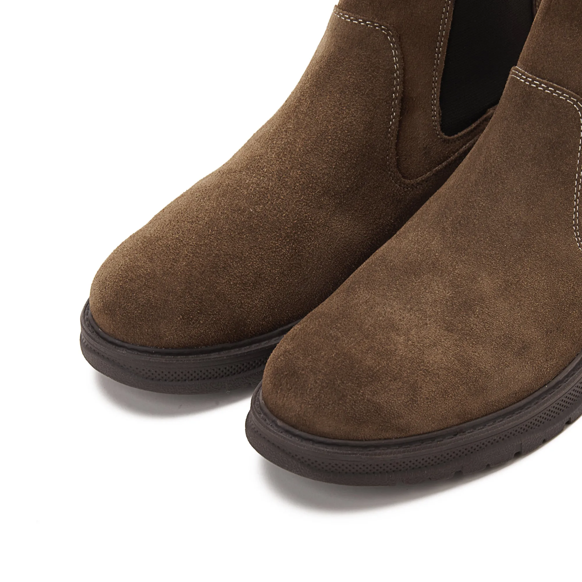 Plain Suede Genuine Leather Chelsea Boots - CAFE