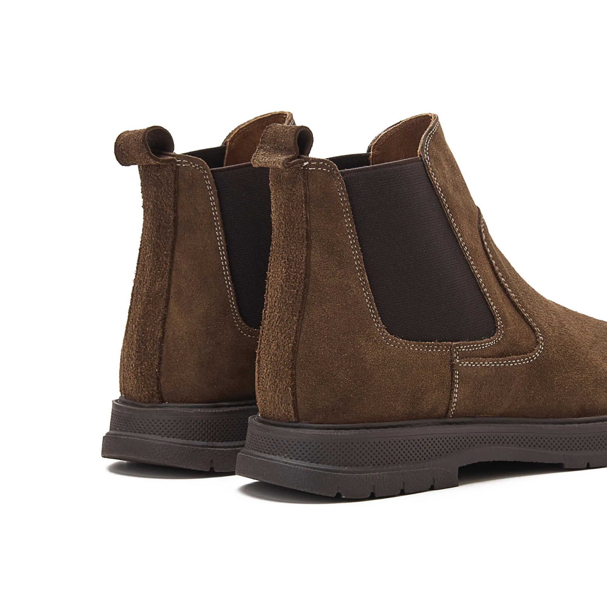 Plain Suede Genuine Leather Chelsea Boots - CAFE